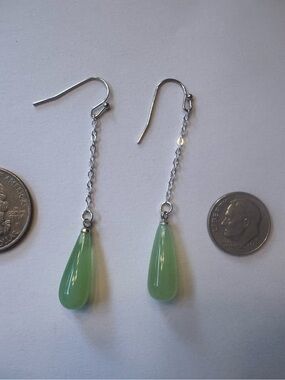 Delicate Silver Drop Earrings with Green Teardrop Stones